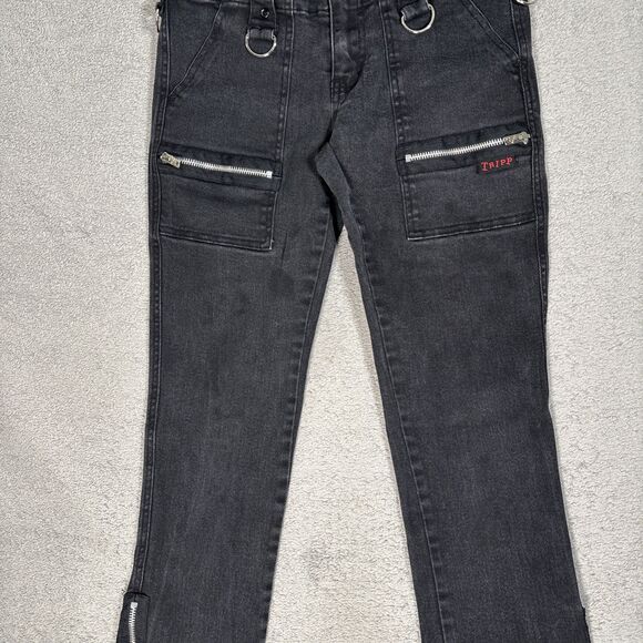 Tripp NYC Jeans Women’s Size 28x29 Black Skinny Low Rise Zip Punk Emo Goth - Picture 3 of 15